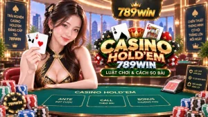 Bàn Casino Hold'em 789WIN với bài chung và dealer